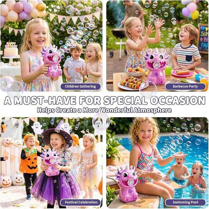 No Spill Bubble Machine for Kids, Rechargeable Bubble Monster (Pink) | Unique Designs Fashion Polished Surface, Colorful Bubble Maker for Indoor Outdoor Birthday Party Xmas Present