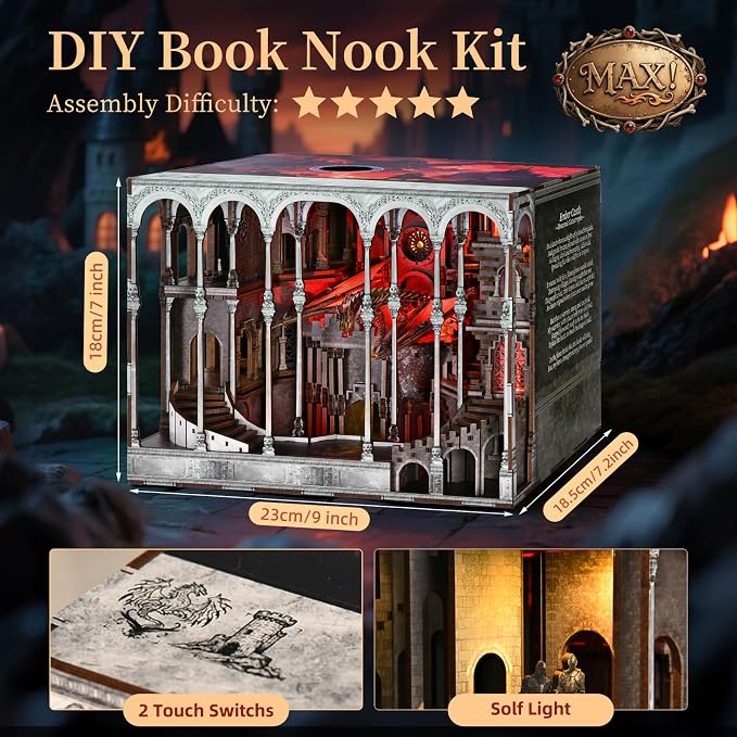 MiniCity Book Nook Kit, DIY Miniature House Kit Dollhouse Kit for Adults Mini Tiny House Kit with Building Model Kit Crafts Creative Gift for Boys Girls (Ember Castle)