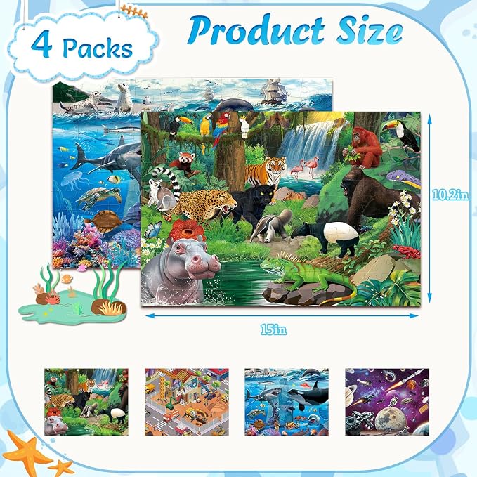 100 Piece Puzzles for Kids Ages 4-6 - Jigsaw Puzzles for Kids Ages 6-8 8-10 100 Piece Jigsaw Puzzle for Adults Toddler Children Learning Educational Puzzles Toys Gifts for Girls Boys 4-Pack