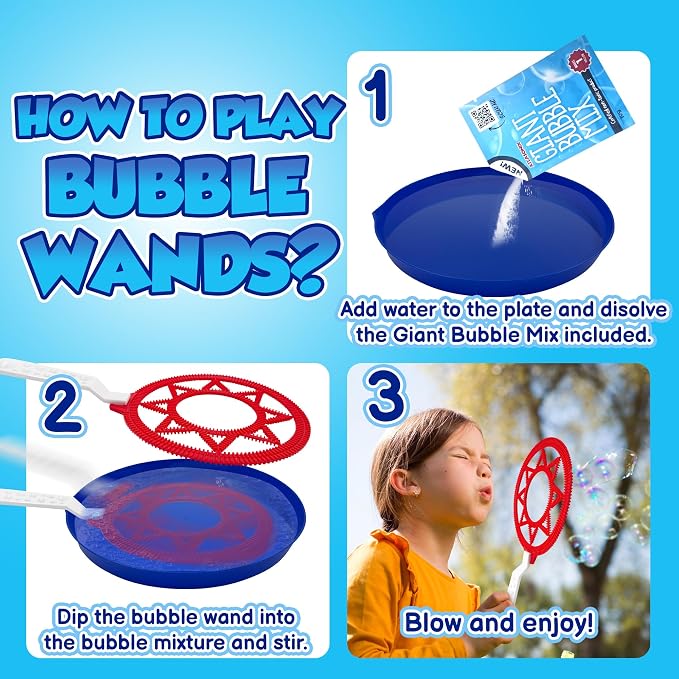 Bubble Wands for Kids - Giant Bubble Wand Set with Tray, Outdoor Toy for Kids, 11 Pcs Large Ring Kit with Mix Solution