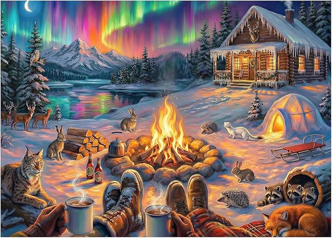Aurora Winter Cabin Puzzles for Adults 1000 Pieces,Impossible Hard Challenging Jigsaw Puzzles for Adults,Puzzle with Letters on Back Games,Peaceful Snowy Escape Wall Art Decor,Gifts for Boys Girls
