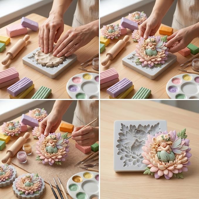 Flower Fairy Polymer Clay Mold Fairy Girl Silicone Molds for DIY Crafts Epoxy Resin Casting Air Dry Polymer Clay Jewelry Making Craft Tools
