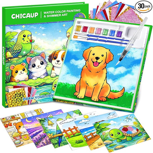 Paint with Water Coloring Books & Shimmer Art Kit for Kids, Animal Themed Arts and Crafts Paint Set Watercolor Painting Kit, Travel Art Supplies for Boys Girls Ages 3-5 4-8 Birthday Christmas Easter Gift