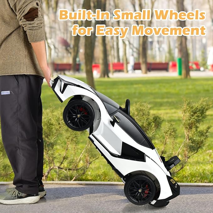 INFANS 12V Licensed Lamborghini Sian Kids Ride On Car with Parent Remote Control, Spring Suspension, MP3 Player, Electric Toy Roadster Carbon Fiber Textured for Toddler (White)