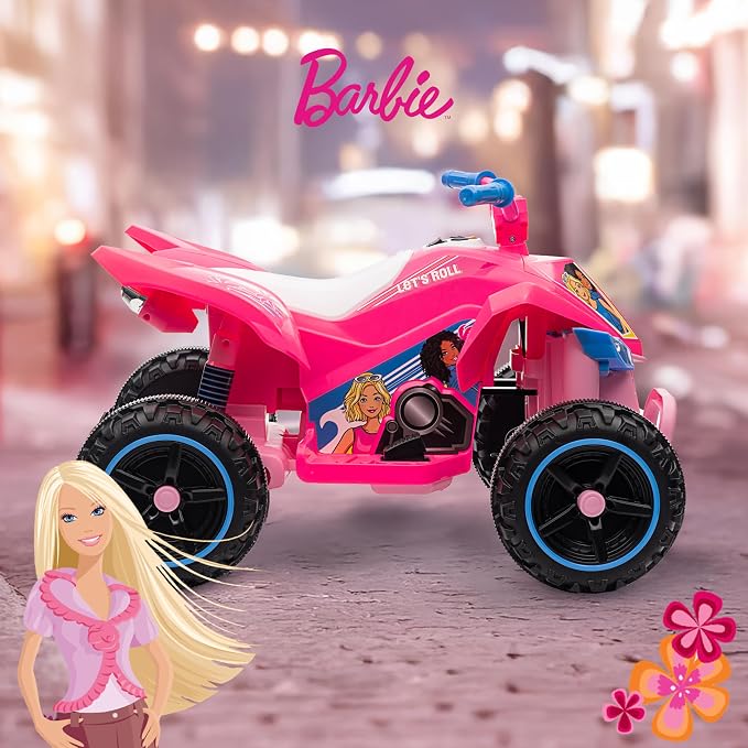 Barbie - 12V ATV Ride On Toy for Kids, LED Headlights, Battery Powered