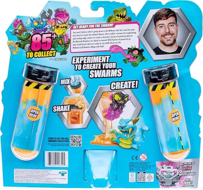 MrBeast Lab Swarms Series 2, Atomic Series 12 Pack – Crab Cat, Add Water, Shake the Test Tube and Reveal 2 of 12, 1-inch (2.5 cm) MrBeast Swarms Collectible Micro Beasts. 85+ to Collect!