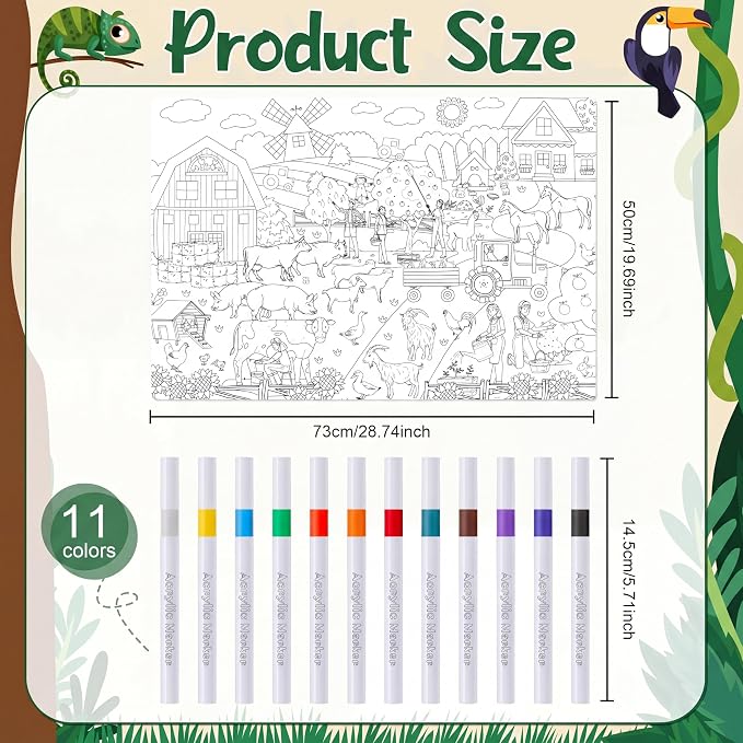 Mindsoft Coloring Pillowcase with 12 Pcs Markers Color Your Own Pillowcase Kit for Coloring Craft Decoration Supplies, 28.7 x 19.7 Inch(Farm)