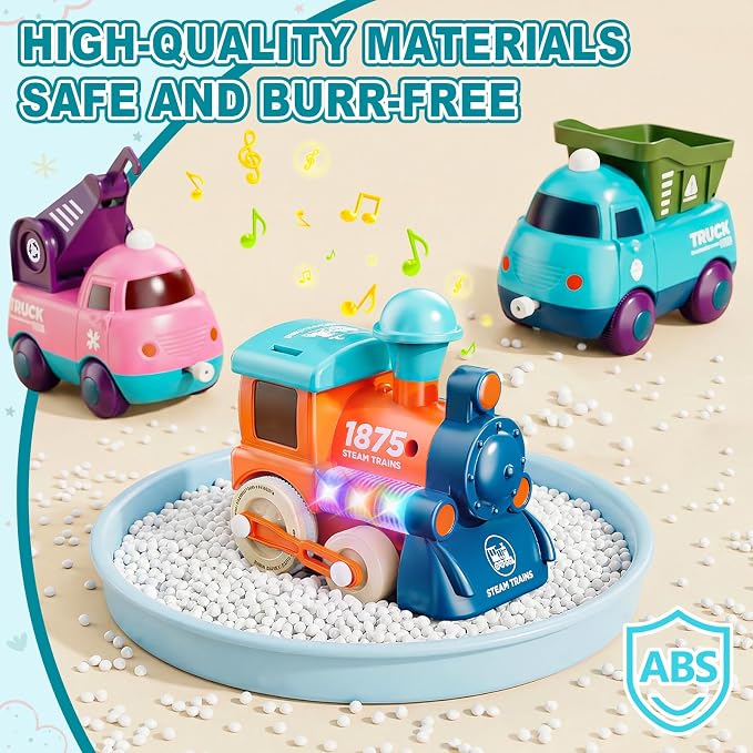Lipneaed Train Set for Toddlers, Magnetic Train Toys for Toddlers 3+, 4pcs Trucks Toy Train for Boys and Girls, Birthday Christmas Toy Gifts for 3+ Years Old