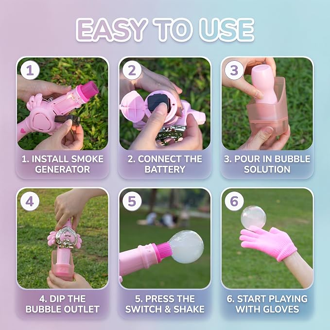 Fog Bubble Machine, Rechargeable Automatic Electric Smoke Bubble Machine, Magic Interactive Fog Bubble Maker with Smoke, Colorful Lights & Music, Bubble Fog Game for Parties Gift (Pink 2)