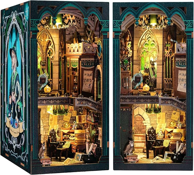 CUTEBEE Book Nook Kit - DIY Booknook Miniature House Tiny House 3D Wooden Puzzle Dollhouse Kit for Adults and Teens, Bookshelf Insert Decor, DIY Craft Gift Model Build (Darkness Common Room)