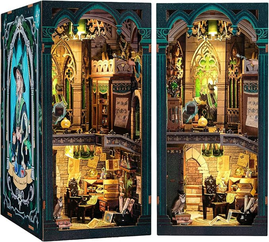 CUTEBEE Book Nook Kit - DIY Booknook Miniature House Tiny House 3D Wooden Puzzle Dollhouse Kit for Adults and Teens, Bookshelf Insert Decor, DIY Craft Gift Model Build (Darkness Common Room)