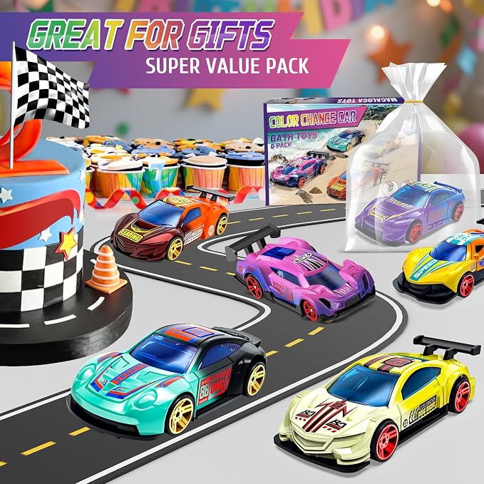 Color Changing Cars Toys Bath Toys for Kids Ages 1-3 4-8 Goodie Bags Fillers for Kids Grandkids Pool Water Toys Boys Birthday Car Gifts Sensory Die-Cast Toys Mini Sensory Toys Theme Party Giveaways