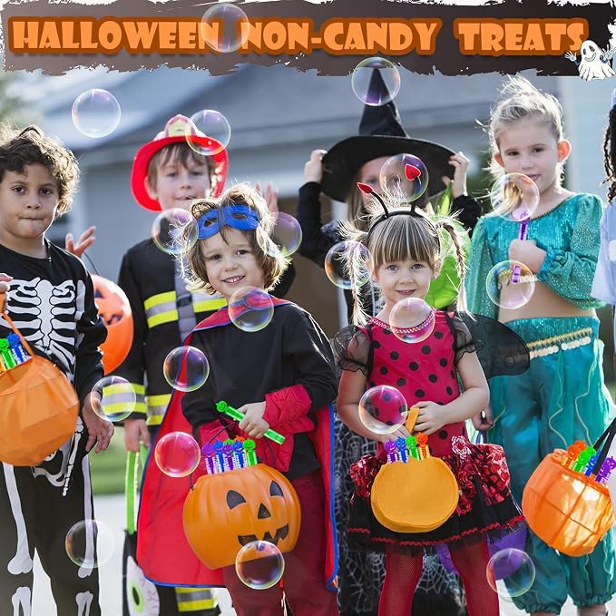 Halloween Treats Non Candy Toys Gifts for Toddlers,20 Pack Mini Bubbles Wands Treat Goody Bags Stuffer for Kids,Small Halloween Trinkets Decor Classroom Party Prizes Boo Basket Filler for Boys Girls