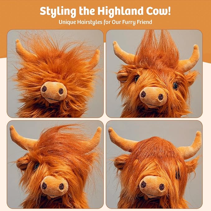 Marysun Highland Cow Stuffed Animal Toy Non-Microwavable Brown Stuffed Animal Gift for Girls and Kids, 9.8in, 0.5lb