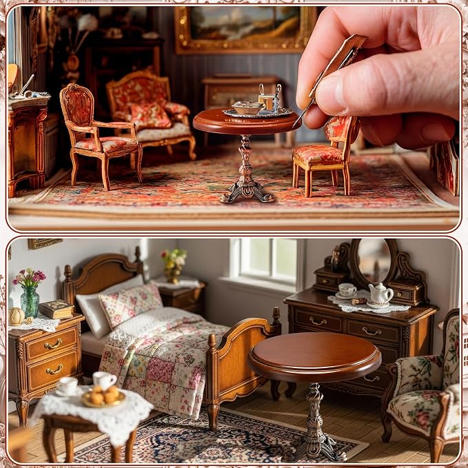 Mifoci Miniature Dollhouse End Table 1: 12 Scale Round Miniature Table Model Wooden Mini Dollhouse Furniture Brown Doll House Accessories and Furniture for Coffe Tables Living Room Scene Decoration