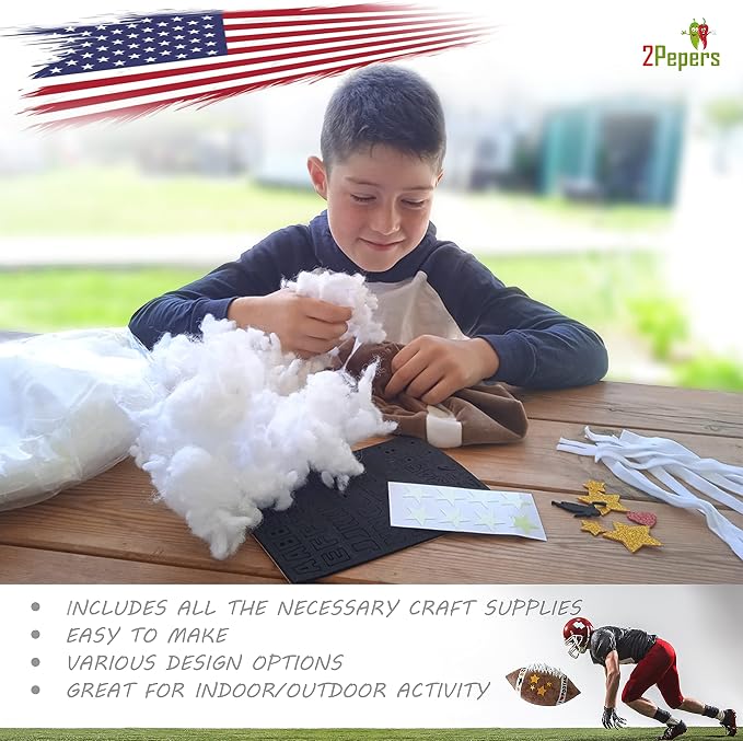 2Pepers Make Your Own American Football Pillow, Football Gifts for Boys and Girls Ages 3 4 5 6 7 8 9 10 Years and Up, DIY Arts and Crafts Kit for Kids, Sports Present, Boys Toys