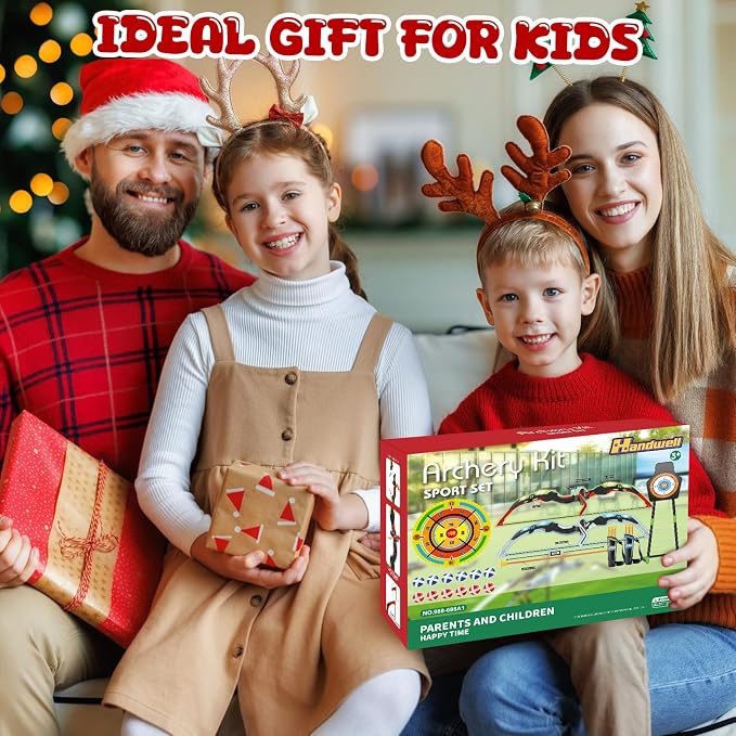 Bow and Arrow Set for Kids, 2 Pack LED Light Up Archery Set with 20 Suction Cup Arrows, Indoor and Outdoor Toy for Boys Girls Age 4-8 8-12 with Standing Target&2 Quivers, Birthday Gift 3-12 Years Old