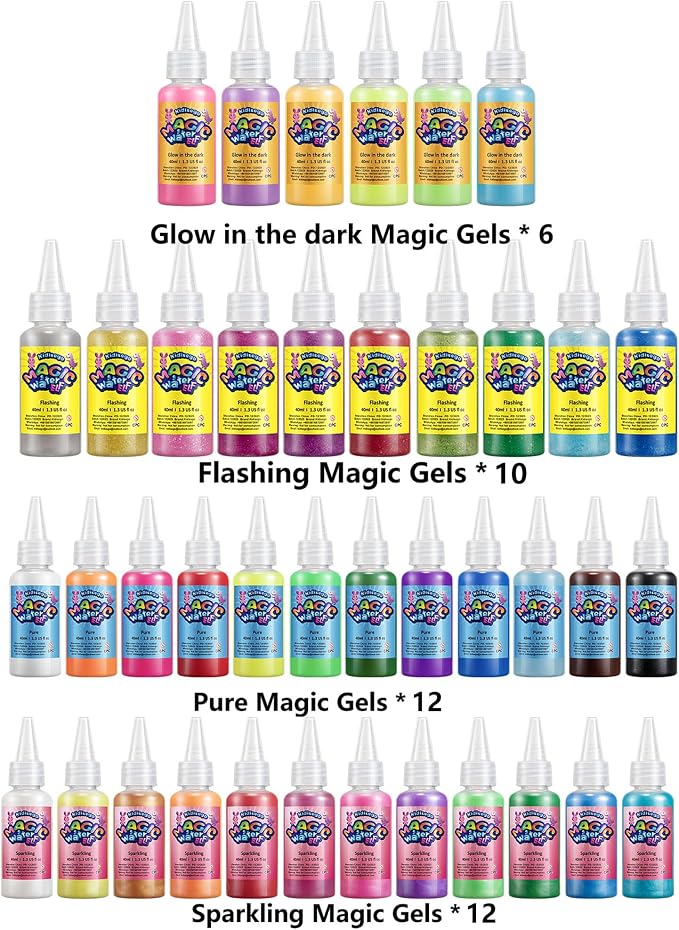 Kidisego Magic Water Elf Toy Kit, 40 Colors Aqua Fairy Water Gel Kit for Kids, Aqua Fairy kit with 24 Molds 10 Pack of Magic Powder, Crate Your Own Water Pets Craft Kits for Kids