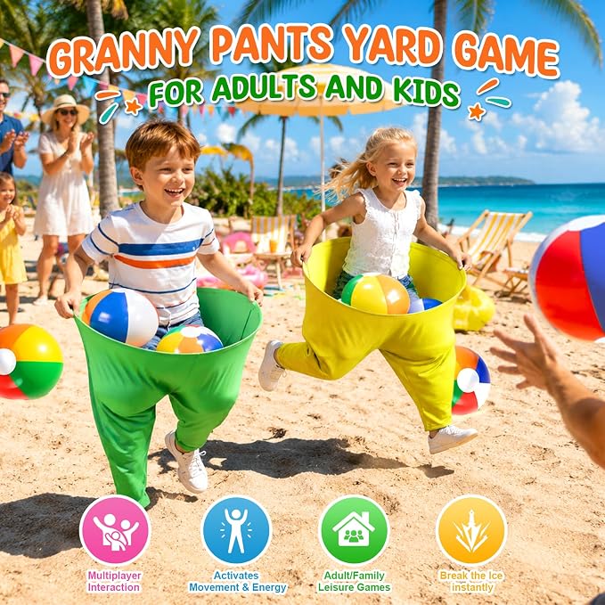 Granny Pants Yard Game, Outdoor Game with Bouncy Ball and Air Pump, Team Relay Family Reunion Party Field Game