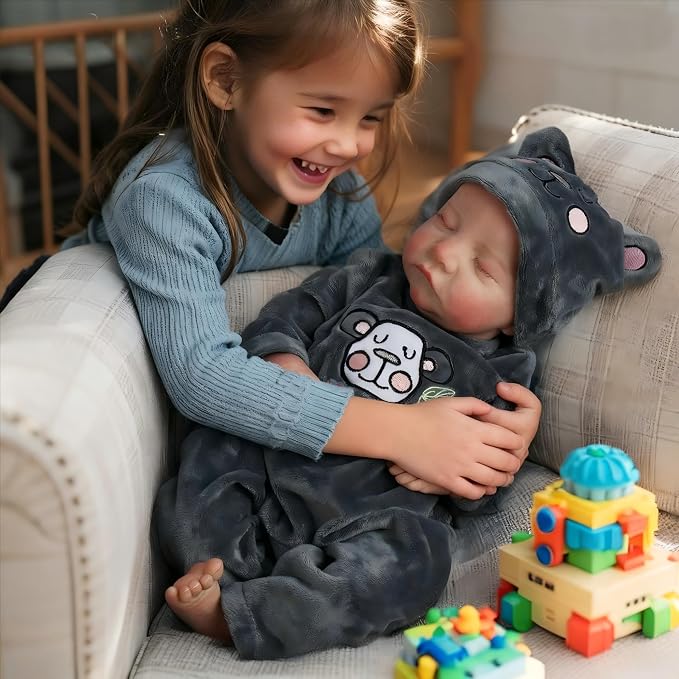 DAYOFFKIDS18Inch Sleeping Reborn Baby Doll, Realistic Newborn Baby Doll with Vinyl Body, Handmade Lifelike Washable Body Features, for Kids Ages 3+ (LeviBlack)