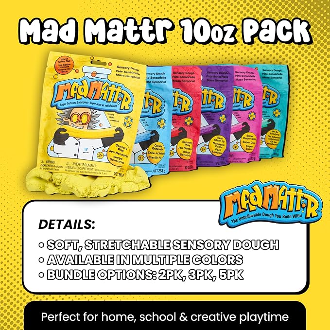 Mad Mattr 10 oz Sensory Dough Pouch, Soft Stretchy Play Dough for Kids, Never Dries Out, Mess-Free Modeling Clay for Creative Sensory Play, Ages 3 and Up, Pink
