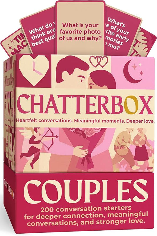 Chatterbox Conversation Cards for Couples, 200 Questions, Perfect for Romantic Date Night, Road Trip, and Anniversary, Fun Gift Idea and Connect with Your Partner on a Deeper Level, 2+ Players