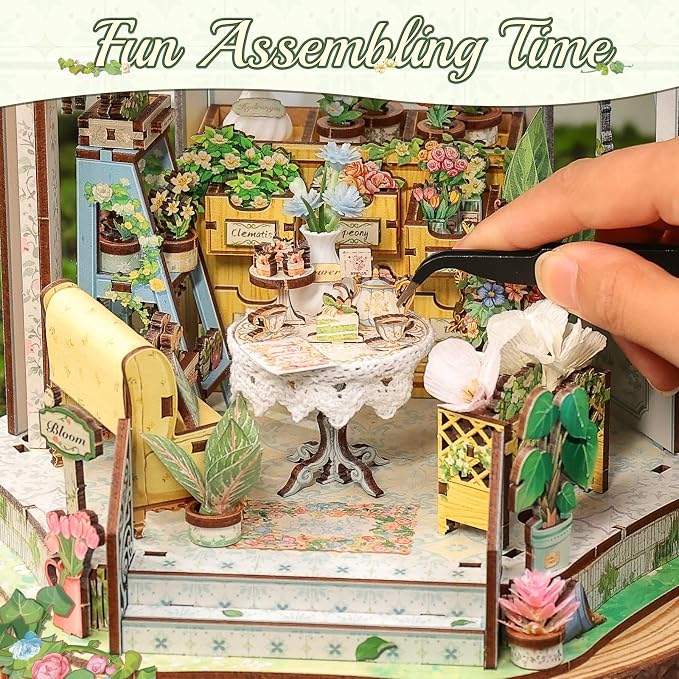 CUTEBEE DIY Miniature House Kit - 3D Wooden Puzzle Flower House Florist Book Nook Kit Model Building Set, Bookshelf Room Decor, DIY Craft Gifts for Adults Teens 14+ (Windsor Flower House)