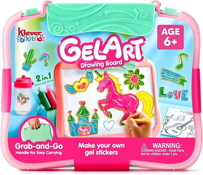 JOVA Klever Kits Gel Art Drawing Board- Window Craft and Stickers, Arts and Crafts for Kids 6 7 8 9 10, Window Clings Making Kits with 2 Tracing Pens and Storage Case, Educational Gifts for Toddler
