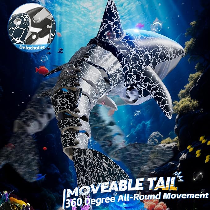 Remote Control Shark Toy for Kids Ages 8-12, 2.4Ghz RC Shark Water Toys with LED Lights for Pool Lake Pond, Swimming Shark Pool Toys for Boys Girls, Toy Shark Gifts for Kids 6 7 8 9 10 Year olds