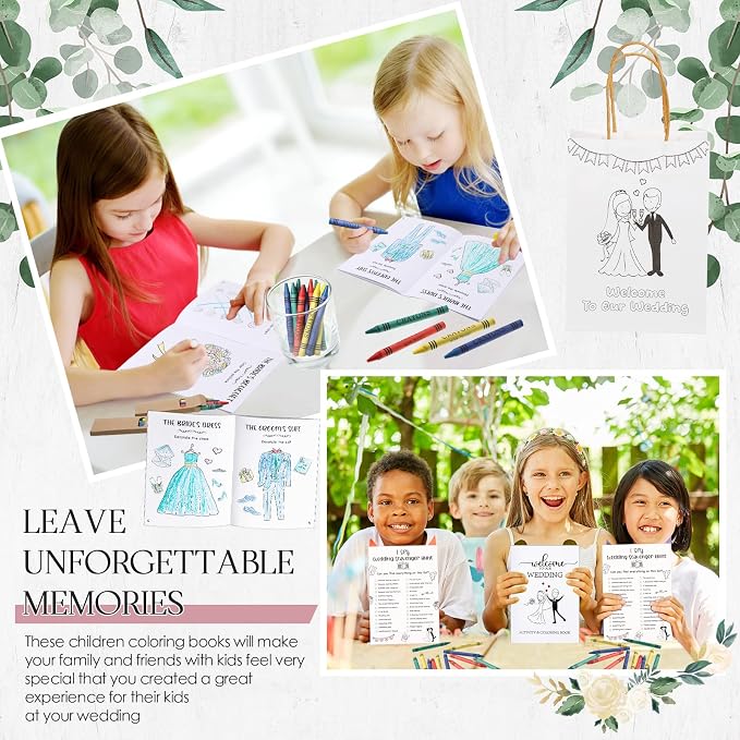 Gueevin 48 Pcs Wedding Activities for Kids Coloring Books Individually Packaged Wedding Coloring Books Gift Goodie Bags and Scavenger Hunt Sheets for Kids Games Favors(Crayons)
