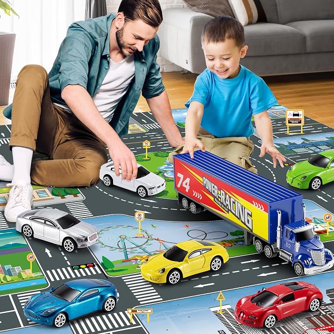 NIPLOOOW Die Cast Metal Racing Car Toy With Play Mat for 3-6 Year Old Boys and Girls - Christmas Birthday Gift