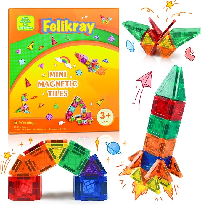 42pcs Magnetic Tiles for Kids, Mini Building Blocks Travel Set, STEM Learning Construction Toys for Toddlers 3+, Indoor Activities for Boys & Girls, Birthday Gift, Easter Basket Stuffer