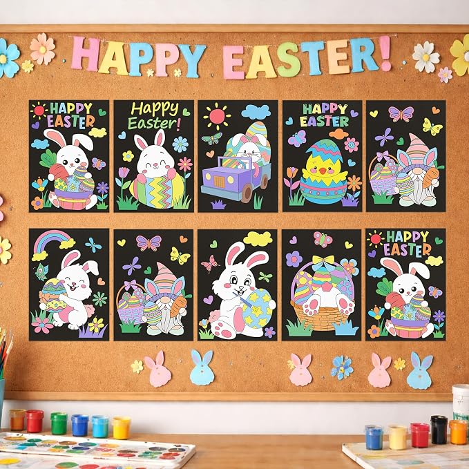 Cinrobiye 48 Pcs Easter Velvet Coloring Posters Fuzzy Spring Coloring Pages Bulk Felt Art Craft Activity for Adults Teenagers All Ages Classroom Assisted Living Holiday Art&Craft Projects Activity