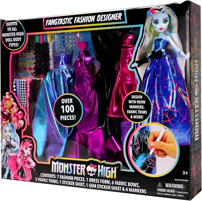 Monster High Fashion Designer Set DIY Doll Clothing Craft Kit for Kids with Stickers, Fabric, Sketchbook & Tools Creative Gift for Girls Ages 6+