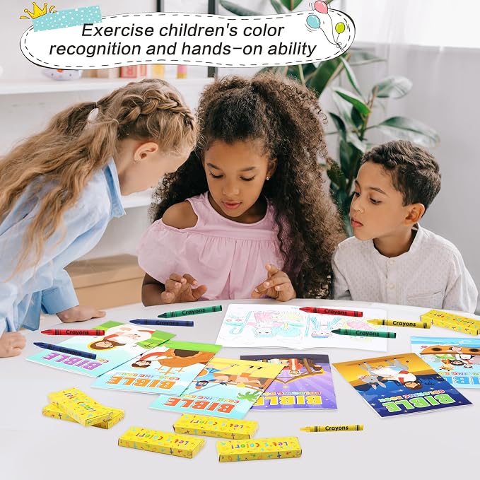 Gilprop 60 Set Bulk Christian Coloring Books with Crayons for Kids Bible Religious Drawing Books Bulk Christian Story Activity Supplies, DIY Sunday School Crafts, Bible Party Favors Gifts