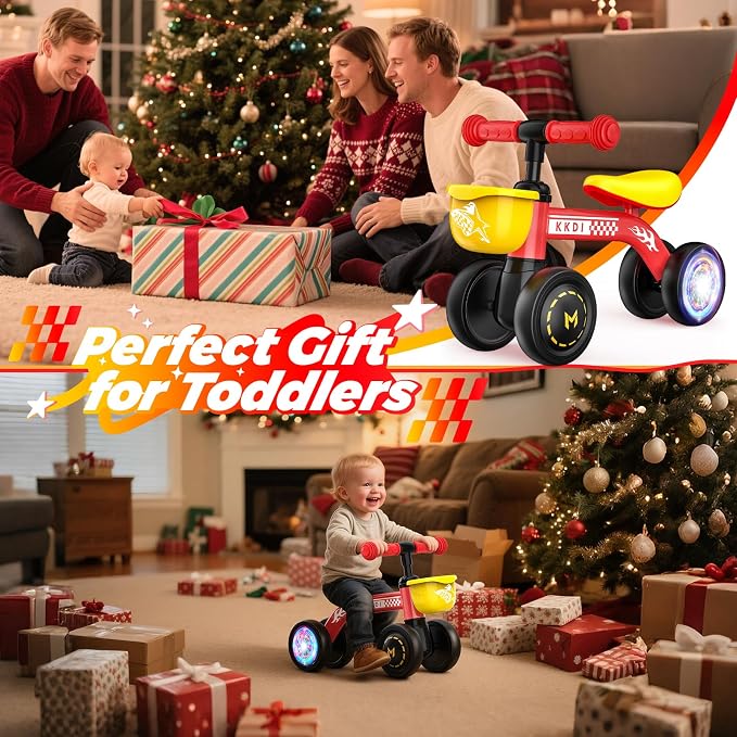 Baby Balance Bike Ride on Toys for 1 2 Year Old, Toddler Bike, First Birthday Gifts for 1 2 Year Old Boys Girls, Baby Indoor Outdoor Toy, Colorful Lighting Silent Wheels, No Pedal/Basket