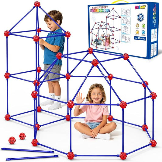 Fort Building Kit for Kids, 140 Pcs STEM Building Toys for Indoor Outdoor, Ultimate Creative Set DIY Castles Tunnels Play Tent, Christmas Birthday Gifts for 4 5 6 7 8 9 10 11 12 Years Old Boys & Girls