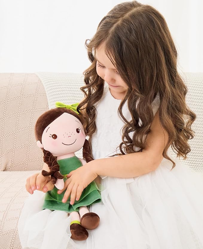 GAGAKU Soft Baby Doll Toys (16'') for Girls, My First Baby Rag Dolls for 1 Year Old Girl Birthday Gift Plush Doll Toys Machine Washable Baby Doll for Toddler Kids Infants - Forest Girl
