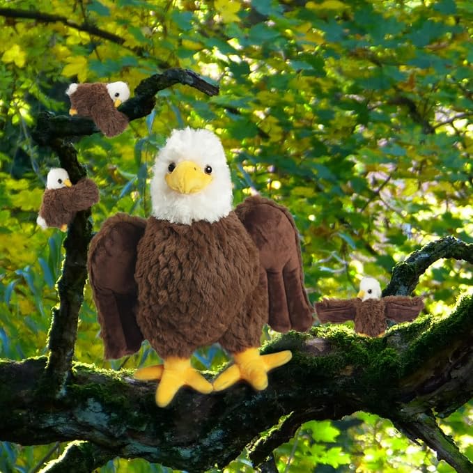 4 Pcs Bald Eagle Stuffed Animal Set 14 Inch Mommy Stuffed Eagle Plush Toy with 3 Babies, Zipper Bald Eagle Toy with Baby Eagles Plushies for Kids Boys Girls Birthday Christmas Birders Zoo Plush Gifts