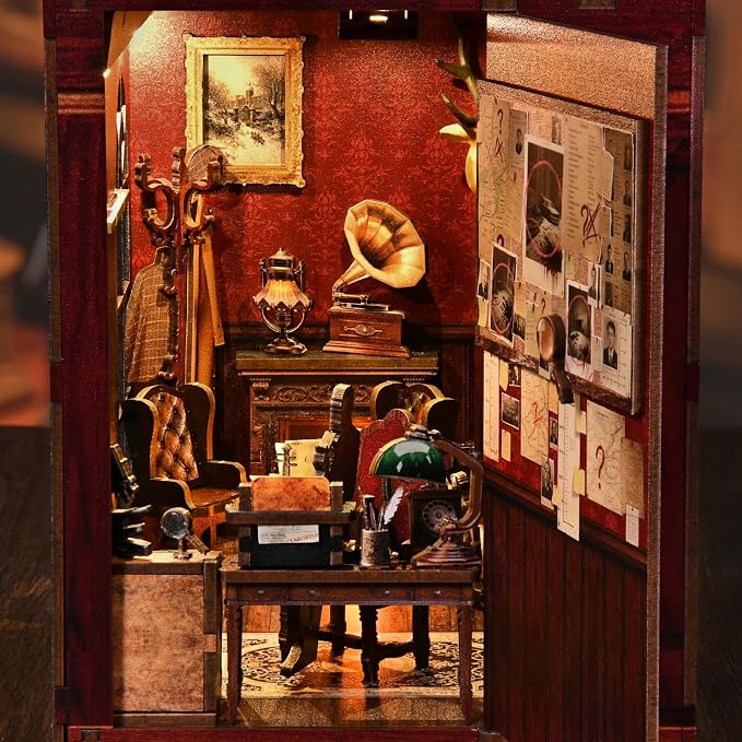DIY Miniature House Kit, Dollhouse Detective Agency for Adults to Build, Birthday/Christmas Day Gift for Family and Friends, Prefab Tiny Home with LED Lights,Pipe & Deduction
