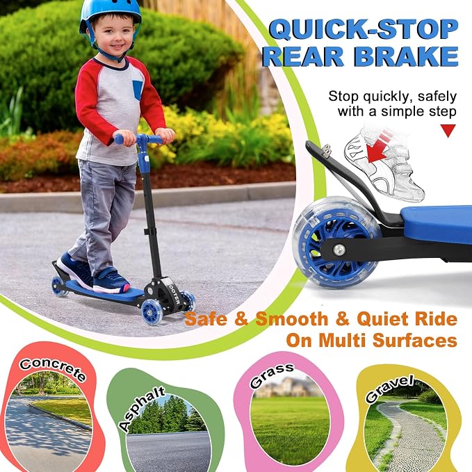Scooters for Kids 6-8 8-12, Folding 3 Lighted Wheels Kick Scooter,3 Adjustable Height Handlebars, Lean-to-Steer,Widen Anti-Slip Deck, Heavy Duty Scooter for Boys Girls Ages 6-12,up to 170 Lbs