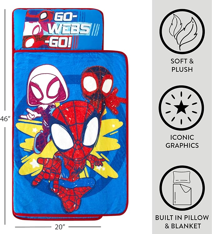 Super Soft Plush Toddler Quilted Nap Mat with Built in Blanket and Pillow