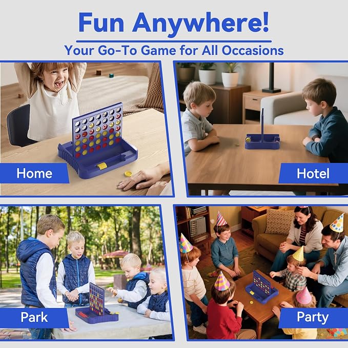 Pup Go 4 in a Row Game, Strategy Board Games for Kids 3-12, Connect & Win Four in a Line, Foldable Holiday Travel Essential, 2 Players for Family and Kids, Best Gifts for Boys and Girls (Blue)