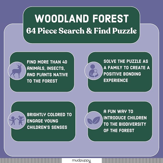 Mudpuppy Woodland Forest — 64 Piece Search & Find Puzzle Jigsaw Puzzle Featuring Diverse Woodland Animals and Over 40 Hidden Images to Find for Ages 4+