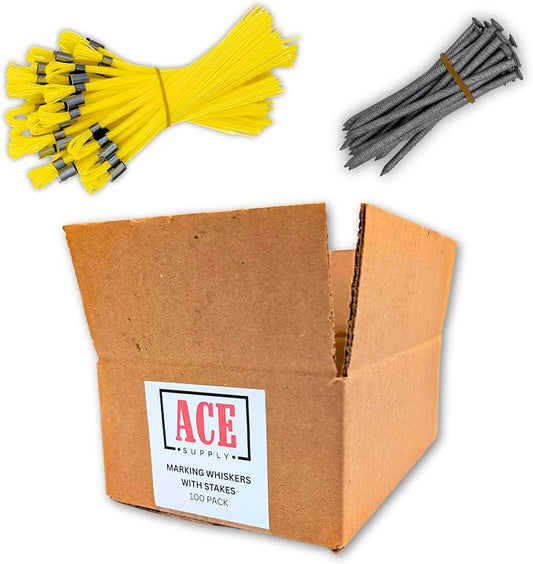 Yellow Marking Whiskers With Stakes - 100 Pack - Durable Marking Whisker Set - Use Survey Whiskers As Ground Markers, Construction Markers, Or Trail Markers