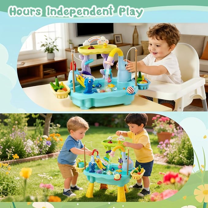 2027 Upgraded Toddlers 1-3 Water Table with Electric Pump, Kids Water Table with Faucet Play Food Accessories Fishing Toy, Kitchen Play Sink Toys for Girl Boy Age 4-8 (Blue)