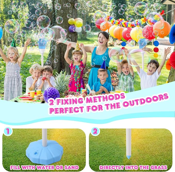 AIERSA 2Pcs Bubble Stand Machine Automatic,Rechargeable Height 47 Inches Stand Up Bubble Machine for Kids, Outdoor Tall Bubble Maker with Lights,Standing Bubble Machine for Parties