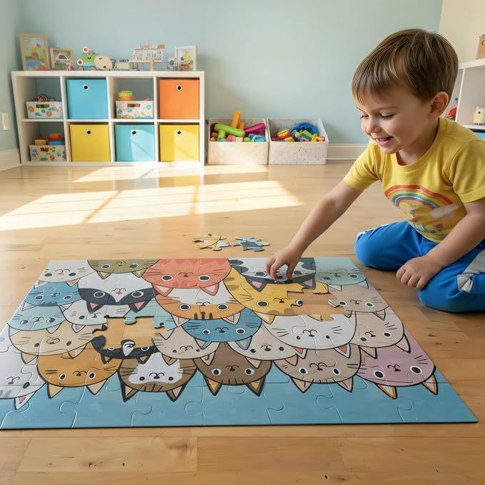 Cat Portrait Jumbo Floor Puzzle for Kids - 48 Large Pieces, 3ft x 2ft - Toddler Puzzles, Preschool Learning Toys, Big Piece Floor Puzzles for Kids - Tot Dojo