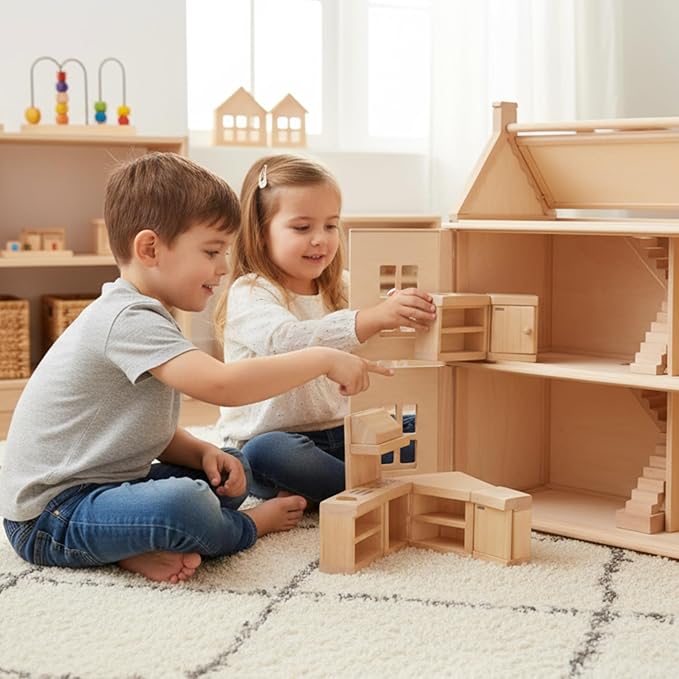 PlanToys® Kitchen Classic Set for Montessori Inspired Role Play | Pretend Cooking, Social Interaction and Practical Life Exploration | Eco Friendly Wooden Kitchen for Imaginative Learning