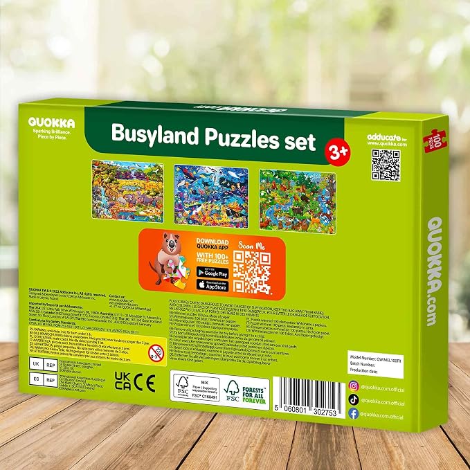 QUOKKA 100 Piece Puzzles for Kids Ages 6-8 – Intricately Illustrated Forest Animals Puzzle for Kids Ages 8-10 – Educational Busyland Game Packed with Visual Details for Boys and Girls